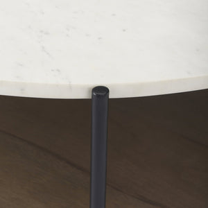 Mercana Larkin Elegant Two-Tier Coffee Table with Marble Top and Solid Wood Shelf in Black Metal Frame Design 69925-AB