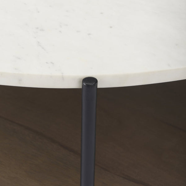 Mercana Larkin Elegant Two-Tier Coffee Table with Marble Top and Solid Wood Shelf in Black Metal Frame Design 69925-AB