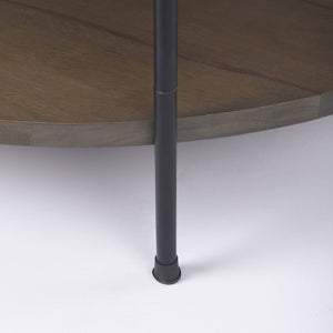 Mercana Larkin Elegant Two-Tier Coffee Table with Marble Top and Solid Wood Shelf in Black Metal Frame Design 69925-AB