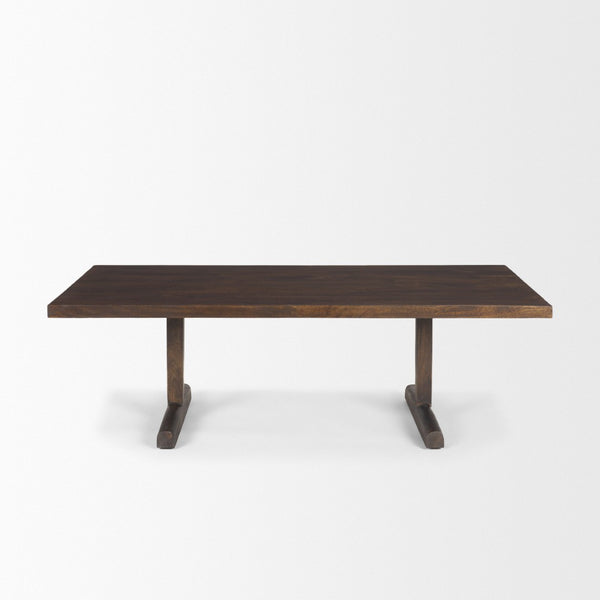 Mercana Viktor 55"L Solid Mango Wood Coffee Table - Scandinavian Design with Elongated Oval Top & T-Legs Dark Brown Wood | 55L 69963