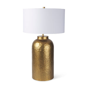 Mercana Leo Gold Hammered Table Lamp with White Fabric Shade - Elegant Lighting for Stylish Interiors Gold Base | White Shade 70055