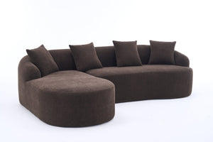 English Elm Compression Compression Sponge Sofa Curved Modular Sectional with 30D High-Density Chenille Sleeper for Cozy Apartment Living Room Comfort and Safe Rounded Design Brown W2231S00029