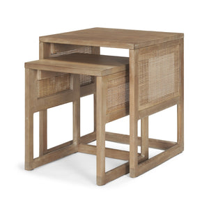 Mercana Grier Elegant Solid Mango Wood Nesting Accent Tables with Modern Lines and Classic Charm Light Brown Wood | Cane Accent | Set of 2 69900