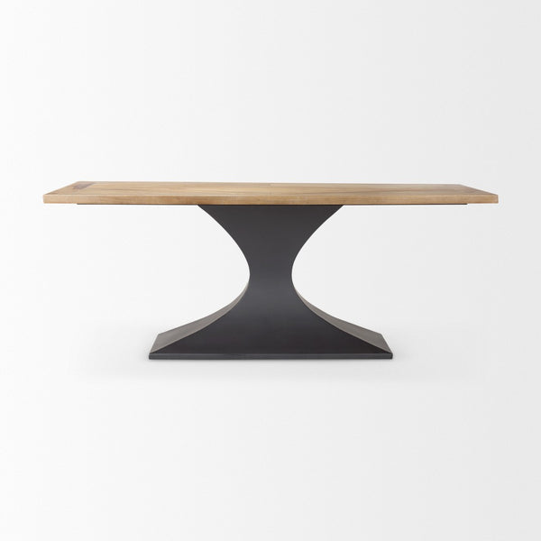 Mercana Maxton Dining Table - Striking Light Brown Wood Top & Industrial Dark Gunmetal Base for Any Space 69847-AB