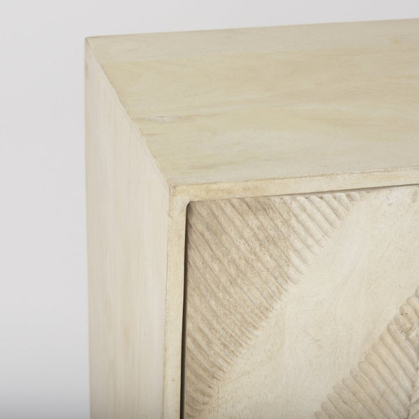 Mercana Hogarth 36-Inch Two-Door Accent Cabinet with Geometric Design for Modern Rustic Living Spaces Blonde Wood | Silver Metal 69752