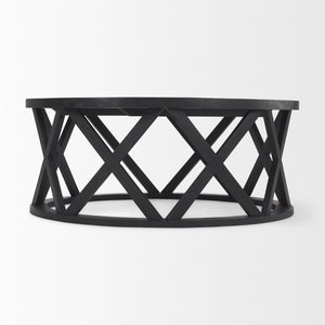 Mercana Forsey Solid Mango Wood Round Coffee Table with Lattice Design for Modern Rustic Living Spaces 69745