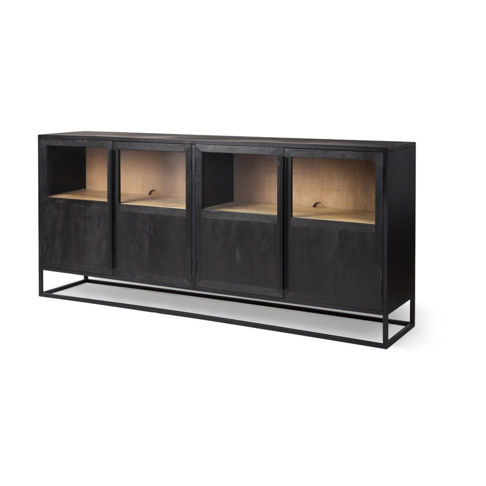 Mercana Sloan Modern Industrial Sideboard with Mango Wood & Glass, Versatile Storage for Chic Living Spaces 69886