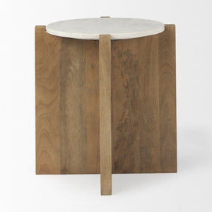 Mercana Bianca Elegant Accent Table with Solid Mango Wood and Marble Top for Modern Home Décor Essentials 69914
