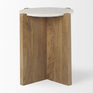 Mercana Bianca Elegant Accent Table with Solid Mango Wood and Marble Top for Modern Home Décor Essentials 69914