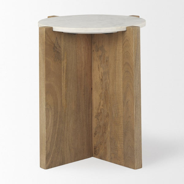Mercana Bianca Elegant Accent Table with Solid Mango Wood and Marble Top for Modern Home Décor Essentials 69914