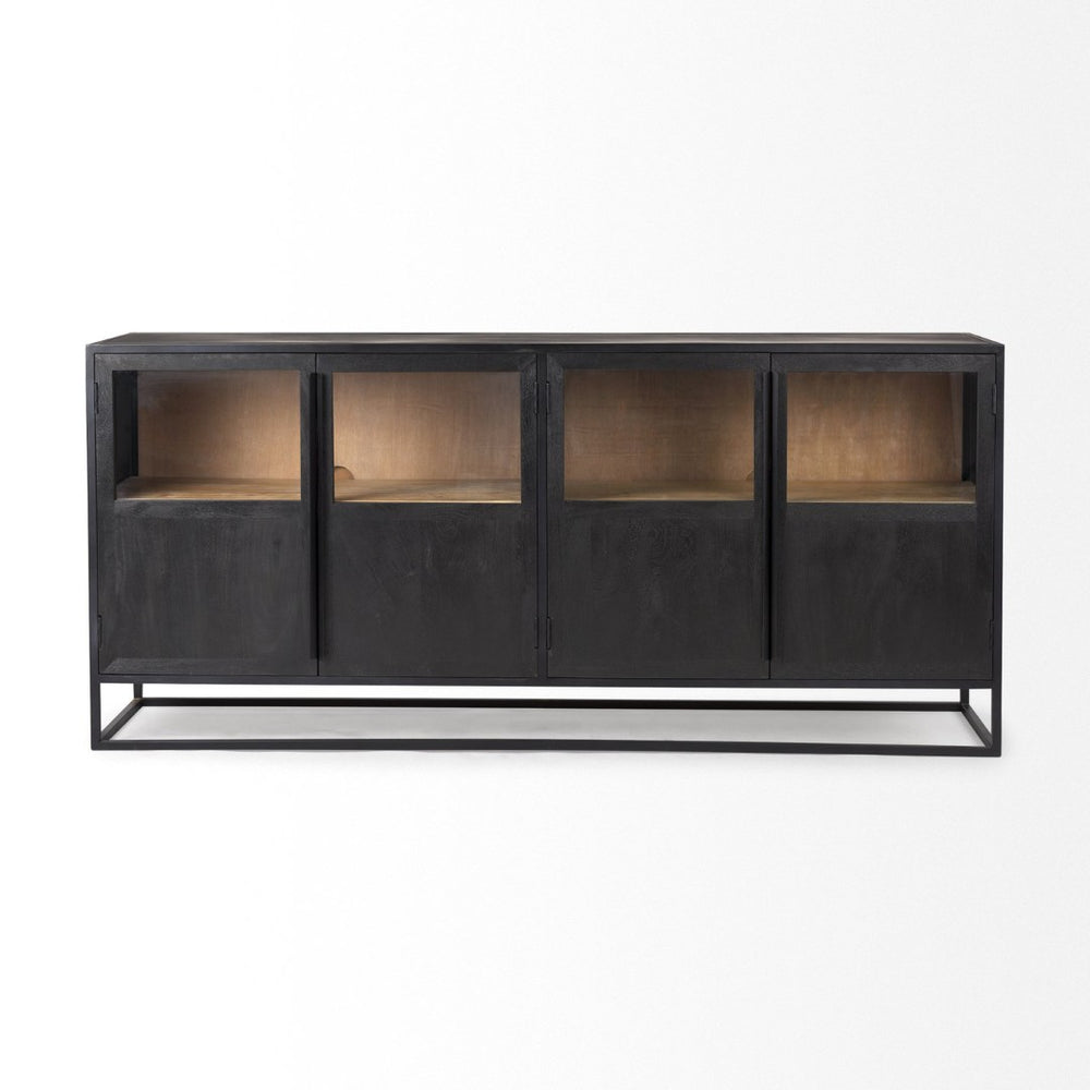 Mercana Sloan Modern Industrial Sideboard with Mango Wood & Glass, Versatile Storage for Chic Living Spaces 69886