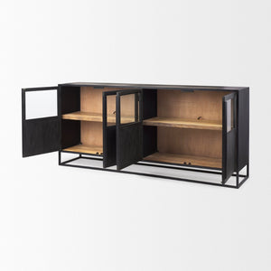 Mercana Sloan Modern Industrial Sideboard with Mango Wood & Glass, Versatile Storage for Chic Living Spaces 69886