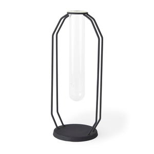 Mercana Aria Decorative Metal and Glass Holder for Effortless Floral Elegance in Modern Home Décor Black Metal | 11H 69779