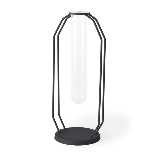 Mercana Aria Decorative Metal and Glass Holder for Effortless Floral Elegance in Modern Home Décor Black Metal | 11H 69779