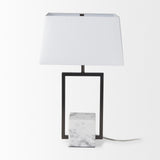 Mercana Peyton 14.0L x 9.0W x 26.2H Black Metal W/Marble Cube and White Shade Table Lamp 69701