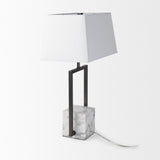 Mercana Peyton 14.0L x 9.0W x 26.2H Black Metal W/Marble Cube and White Shade Table Lamp 69701