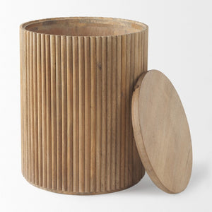 Mercana Terra Fluted Round Side Table in Solid Mango Wood - Elegant Accent for Living Spaces and Bedrooms 69882