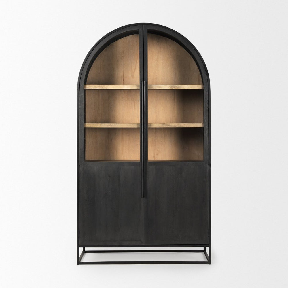 Mercana Sloan 85.5H Elegant Arched Cabinet with Solid Mango Wood and Glass Doors for Stylish Storage Solutions 69885