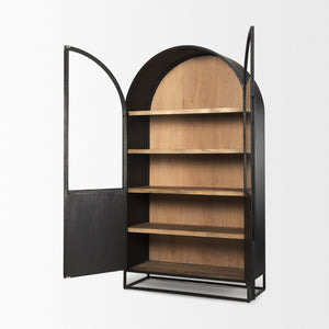 Mercana Sloan 85.5H Elegant Arched Cabinet with Solid Mango Wood and Glass Doors for Stylish Storage Solutions 69885