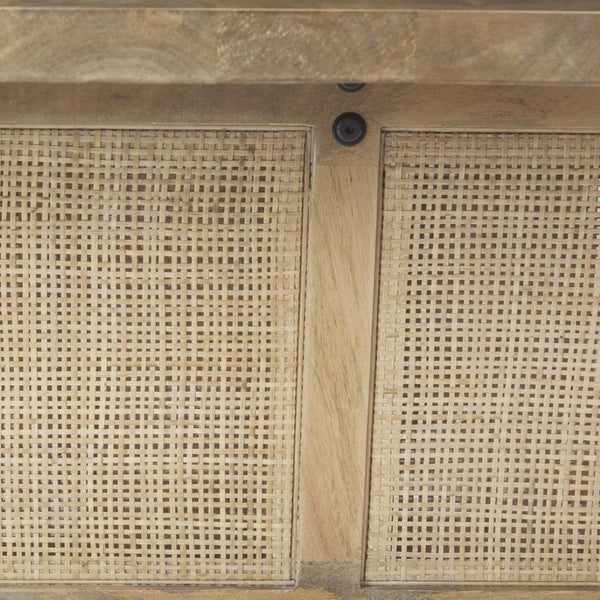 Mercana Grier 42" Square Coffee Table – Solid Mango Wood with Elegant Cane Detailing for Modern Living Spaces Light Brown Wood | Cane Accent 69902