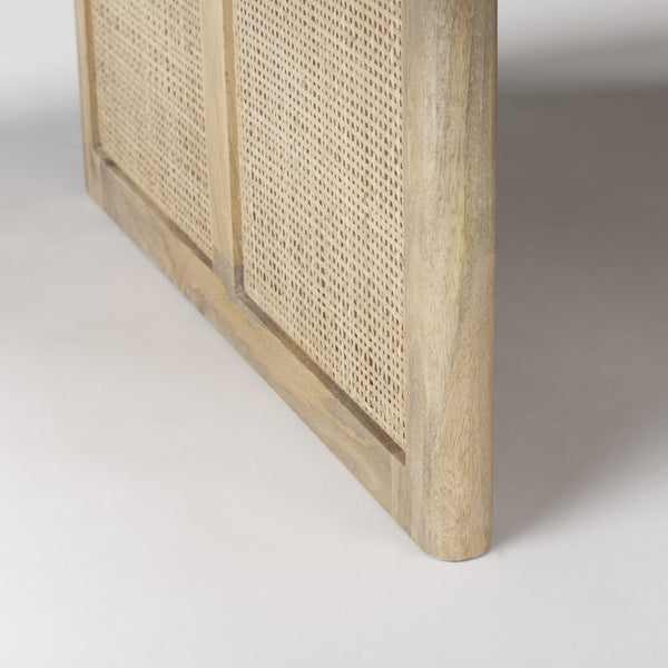 Mercana Grier 42" Square Coffee Table – Solid Mango Wood with Elegant Cane Detailing for Modern Living Spaces Light Brown Wood | Cane Accent 69902