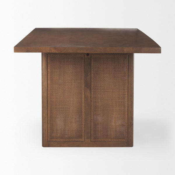 Mercana Grier Dining Table - Elegant Solid Mango Wood with Cane Detailing for Modern and Transitional Spaces 84" Med Brown Wood Top | Med Brown Wood w/Cane Legs 69904