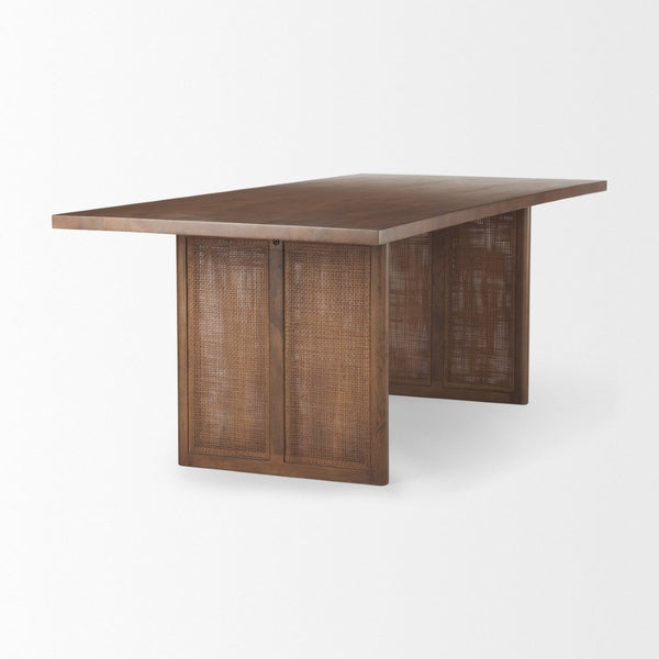 Mercana Grier Dining Table - Elegant Solid Mango Wood with Cane Detailing for Modern and Transitional Spaces 84" Med Brown Wood Top | Med Brown Wood w/Cane Legs 69904
