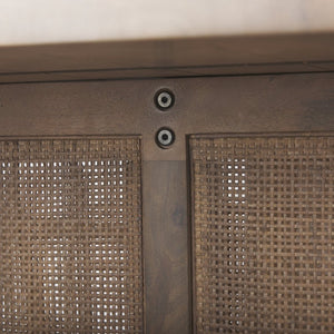 Mercana Grier Dining Table - Elegant Solid Mango Wood with Cane Detailing for Modern and Transitional Spaces 84" Med Brown Wood Top | Med Brown Wood w/Cane Legs 69904