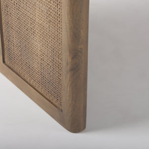 Mercana Grier Dining Table - Elegant Solid Mango Wood with Cane Detailing for Modern and Transitional Spaces 84" Med Brown Wood Top | Med Brown Wood w/Cane Legs 69904