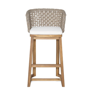 English Elm Outdoor Acacia Teak Bar Stools Set of 2 Wicker Back with Cushioned Patio Seating N773P306707B
