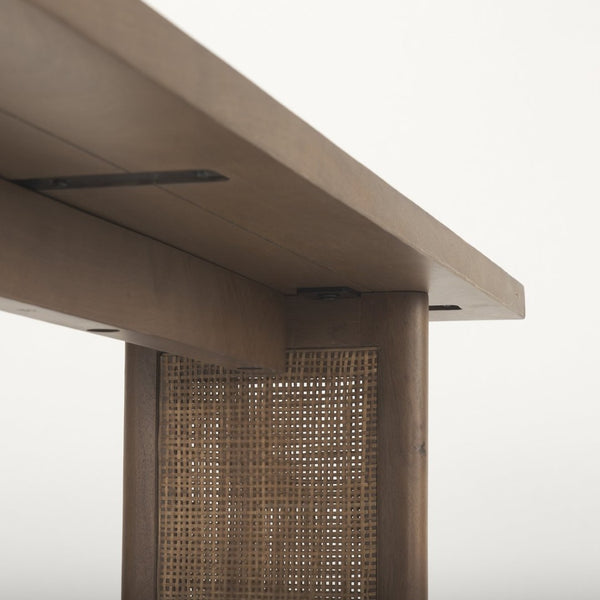 Mercana Grier Console Table: Stylish Solid Wood with Cane Panels for Modern and Rustic Living Spaces Medium Brown Wood | Cane Accent 69906