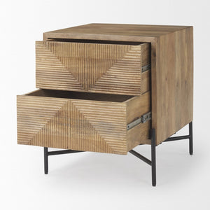 Mercana Cairo Compact Mango Wood Accent Cabinet with Two Drawers and Matte Black Iron Frame for Storage 69923