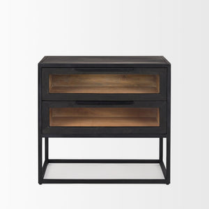 Mercana Sloan Contemporary Side Table with Industrial Design, Mango Wood, and Glass Accents for Modern Spaces 69888