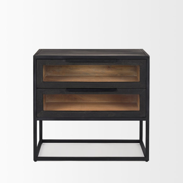 Mercana Sloan Contemporary Side Table with Industrial Design, Mango Wood, and Glass Accents for Modern Spaces 69888