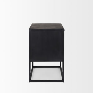 Mercana Sloan Contemporary Side Table with Industrial Design, Mango Wood, and Glass Accents for Modern Spaces 69888