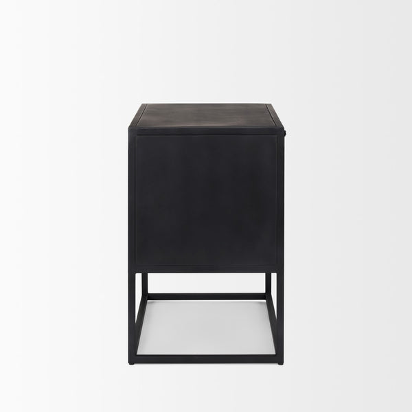 Mercana Sloan Contemporary Side Table with Industrial Design, Mango Wood, and Glass Accents for Modern Spaces 69888