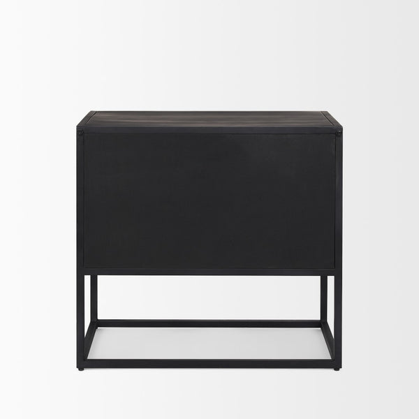 Mercana Sloan Contemporary Side Table with Industrial Design, Mango Wood, and Glass Accents for Modern Spaces 69888