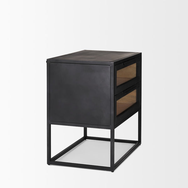 Mercana Sloan Contemporary Side Table with Industrial Design, Mango Wood, and Glass Accents for Modern Spaces 69888