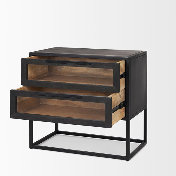 Mercana Sloan Contemporary Side Table with Industrial Design, Mango Wood, and Glass Accents for Modern Spaces 69888