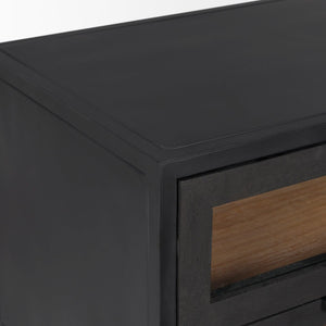 Mercana Sloan Contemporary Side Table with Industrial Design, Mango Wood, and Glass Accents for Modern Spaces 69888