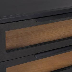 Mercana Sloan Contemporary Side Table with Industrial Design, Mango Wood, and Glass Accents for Modern Spaces 69888