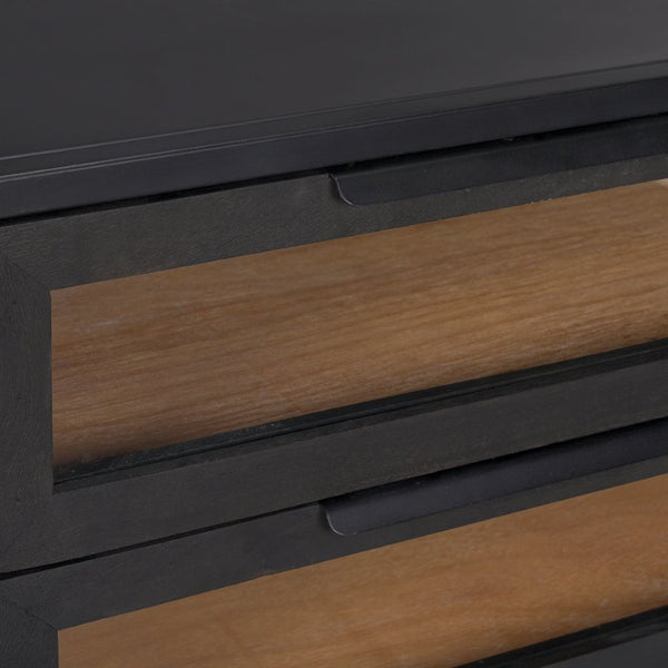 Mercana Sloan Contemporary Side Table with Industrial Design, Mango Wood, and Glass Accents for Modern Spaces 69888