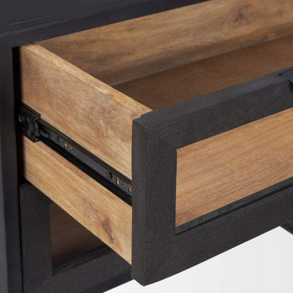 Mercana Sloan Contemporary Side Table with Industrial Design, Mango Wood, and Glass Accents for Modern Spaces 69888