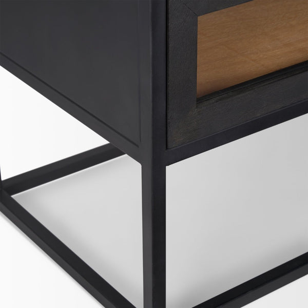 Mercana Sloan Contemporary Side Table with Industrial Design, Mango Wood, and Glass Accents for Modern Spaces 69888