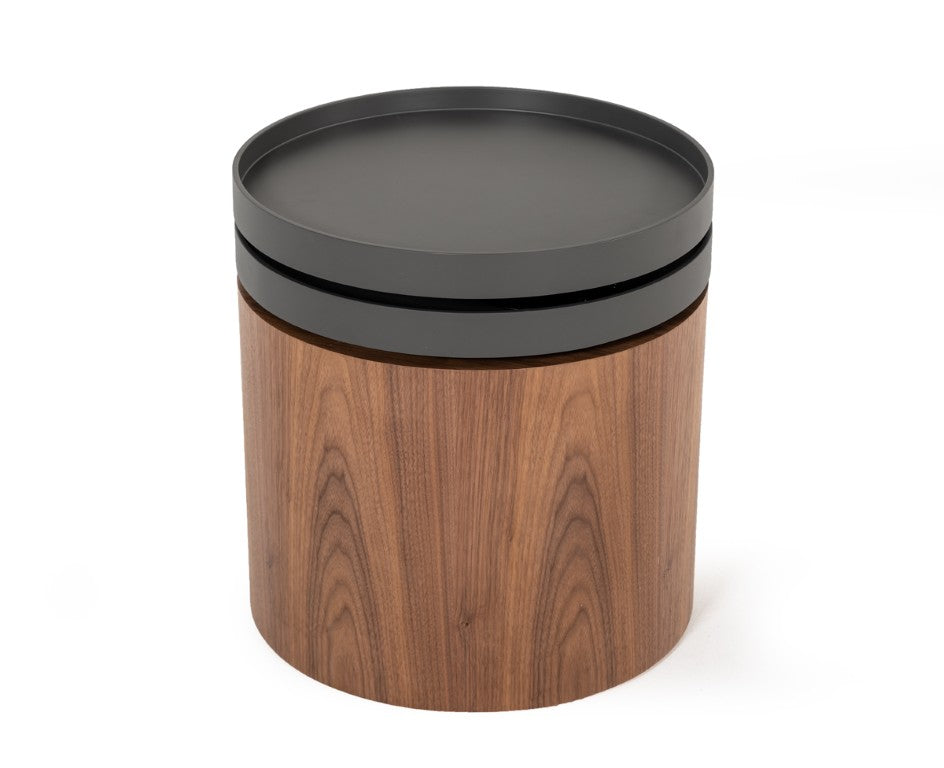 VIG Furniture Bascom Modern Walnut End Table With Swivel Top Tray, Compact Round Side Table 19" X 20" Stylish VGDWJ5677