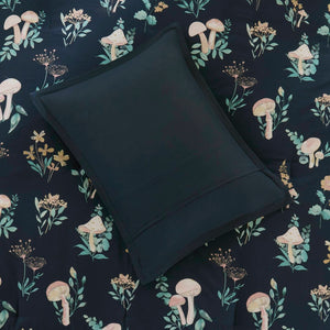 English Elm 4-piece Whimsical Mushroom Floral Microfiber Comforter Set with Shaped Accent Pillow Navy Multi B035P482879