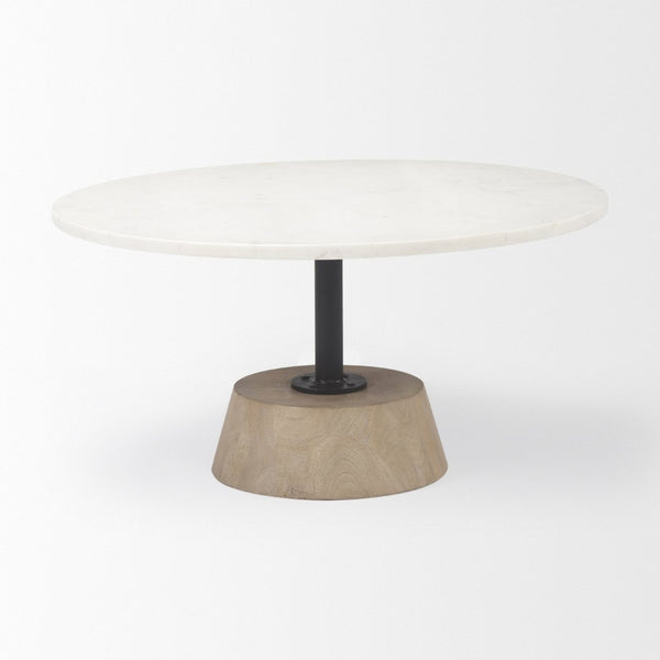 Mercana Maxwell Round Coffee Table with Elegant Marble Top and Sturdy Pedestal Base for Modern Living Spaces 69976-AB