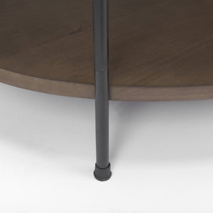 Mercana Larkin Two-Tier Coffee Table with Unique Marble Top and Solid Wood Shelf in Black Metal Frame White Marble | Dark Brown Wood | Oval 69978-AB