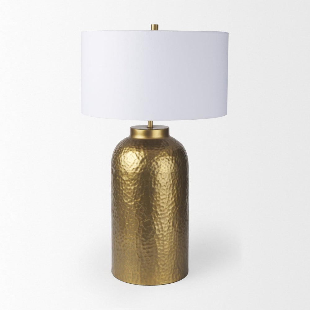 Mercana Leo Gold Hammered Table Lamp with White Fabric Shade - Elegant Lighting for Stylish Interiors Gold Base | White Shade 70055