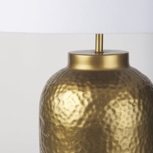 Mercana Leo Gold Hammered Table Lamp with White Fabric Shade - Elegant Lighting for Stylish Interiors Gold Base | White Shade 70055